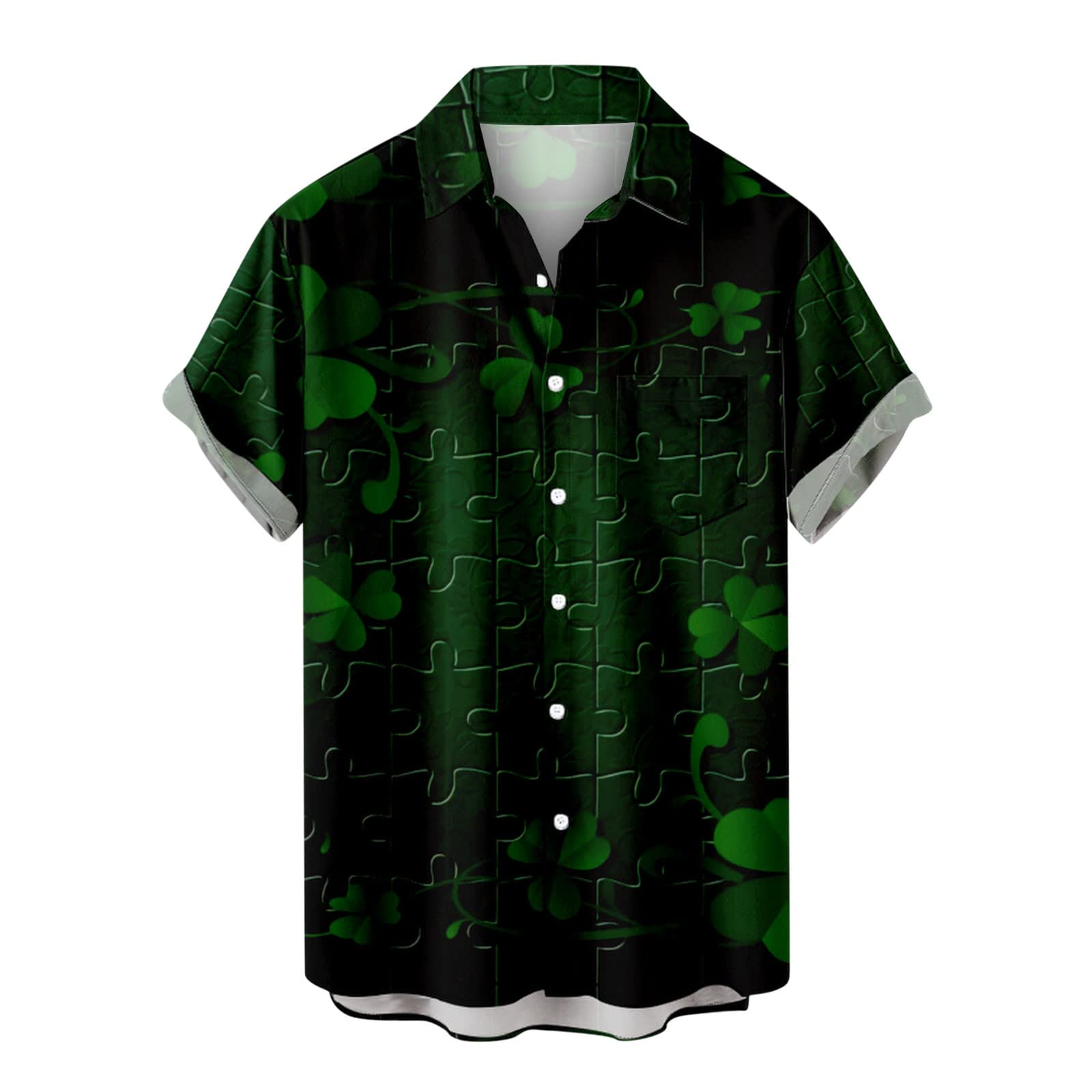 Mens St. Patrick's Day Button Down Shirt Short Sleeve Casual Hawaiian Shirt Green Shamrock Printed Aloha Shirts Tops