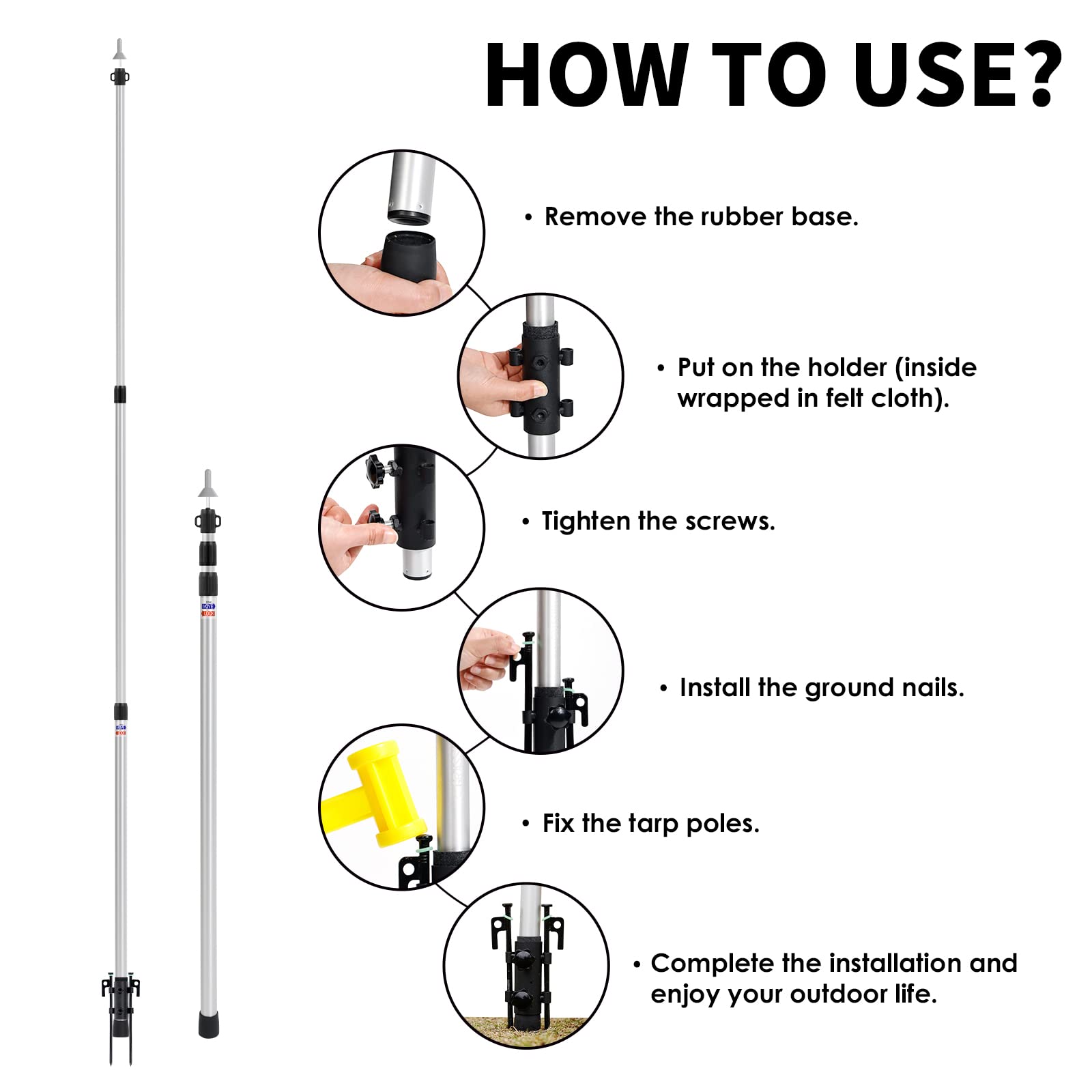 Grassman Tarp Poles - Tent Poles, Tent Poles Replacement, Canopy Poles, Awning Support Poles, Telescoping Tent Accessories, Portable & Adjustable Heavy Duty, Aluminum Tent Pole Set for Outdoor Camping