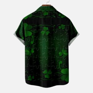 Mens St. Patrick's Day Button Down Shirt Short Sleeve Casual Hawaiian Shirt Green Shamrock Printed Aloha Shirts Tops