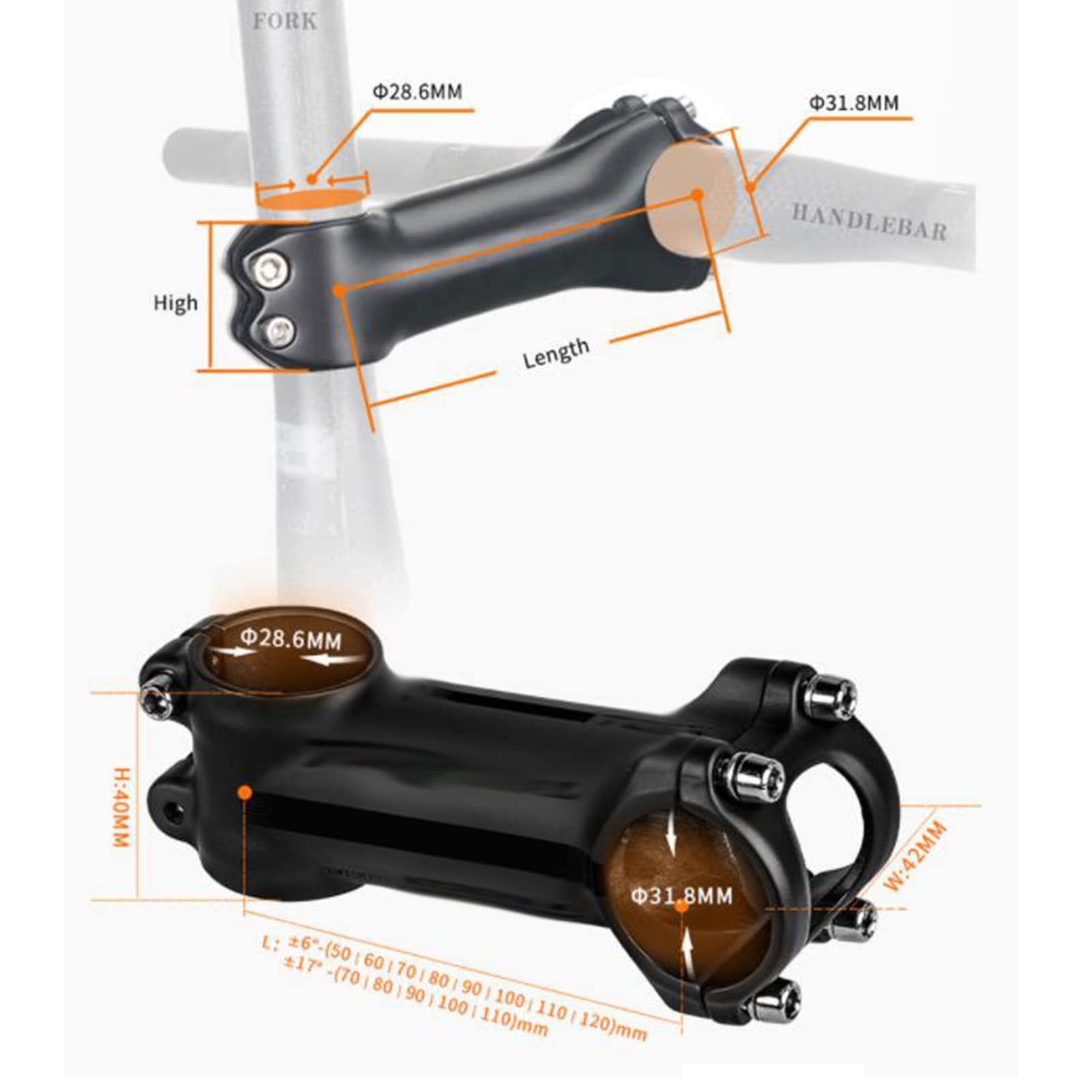 ZECHAO Bike Stem 31.8mm,Angle 6/17 Degree Cycling Parts 60/70/80/90/100/110/120mm Aluminum Alloy Road Mountain Bike Stem Bike Stem (Color : 17 Degree, Size : 100mm)