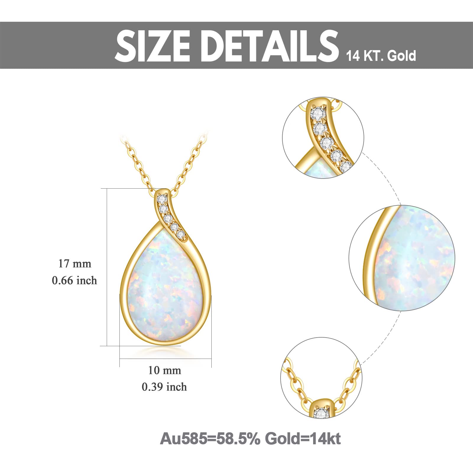 YDD 14k Solid Gold White Opal Necklace for Women Dainty Pear-Shape Teardrop Pendant Opal with Genuine Diamond Necklace Opal Gemstone October Birthstone Opal Jewelry Gifts for Her 16"-18"