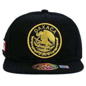 Mexican Hat Mexico State Federal Logo Embroidered Snapback Flat Bill Baseball Cap (Oaxaca- Black/Gold)