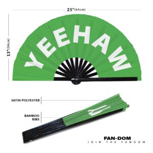 Yeehaw hand fan foldable bamboo circuit hand fan funny gag slang words expressions statement gifts Festival accessories Rave handheld Circuit event fan Clack fans (Green)