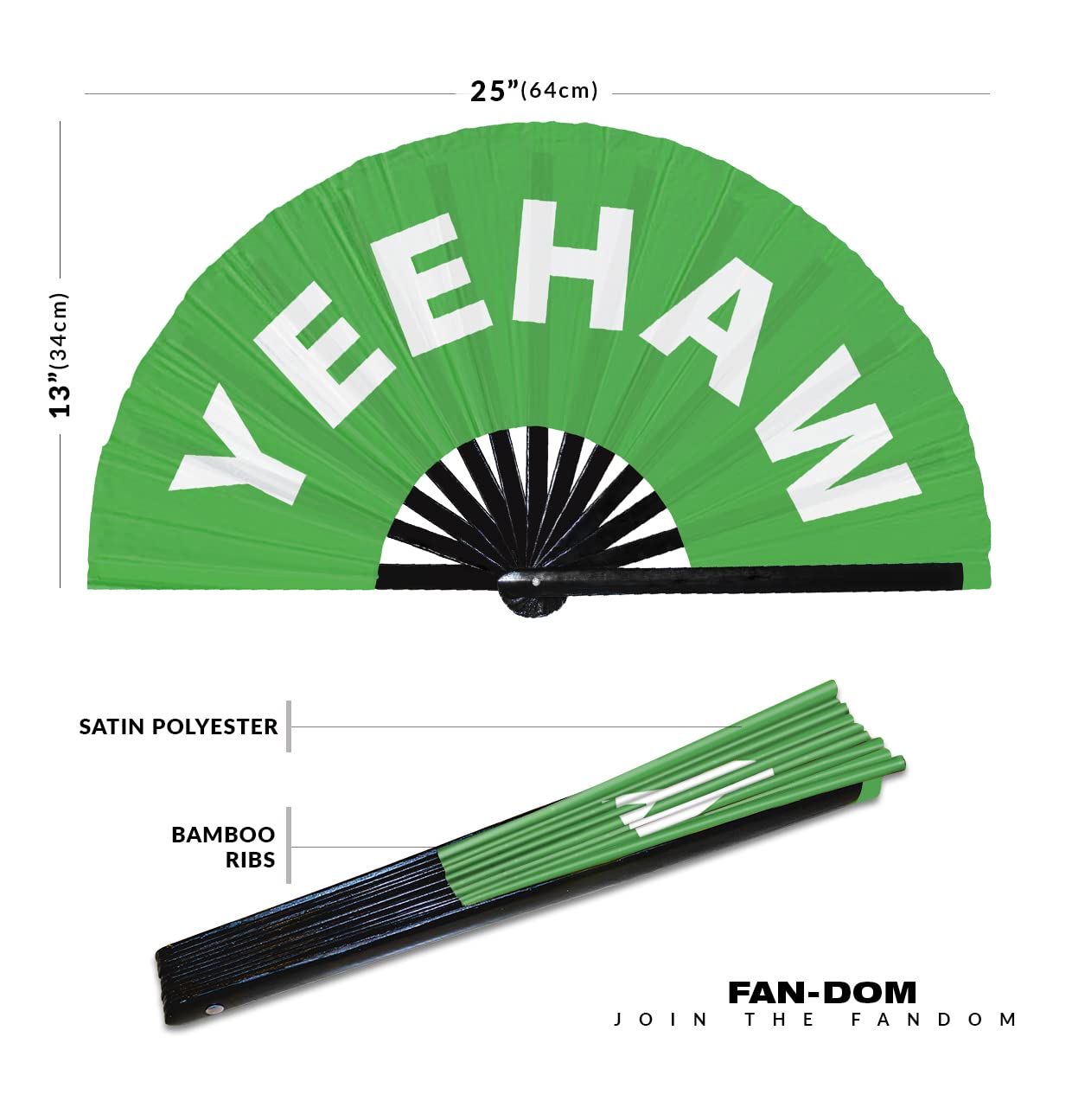 Yeehaw hand fan foldable bamboo circuit hand fan funny gag slang words expressions statement gifts Festival accessories Rave handheld Circuit event fan Clack fans (Green)