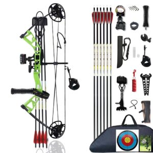 PANDARUS Compound Bow Set 10-40lbs for Pull Child Right Hand Lightweight Design Bow Adjustable 16"~28" Draw Length IBO 290fps New 2023 Professional Set (Green Right Handed Bag Pro)