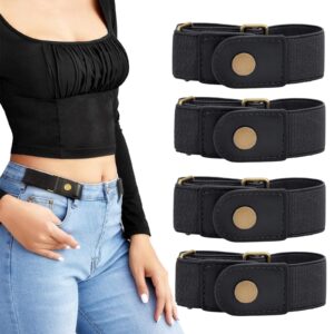 LEACOOLKEY No Buckle Stretch Belt for Women/Men—2 Pack Elastic Invisible Belt for Jeans