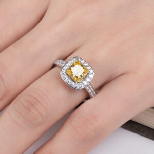 Gobaalele 1.2cttw/1.3cttw/2.4cttw Promise Rings Simulated Yellow Diamond Cubic Zirconia Ring Radiant Cut Sterling Silver Ring for Women (Princess Cut, 7.5)