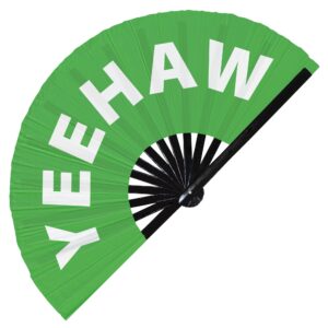 yeehaw hand fan foldable bamboo circuit hand fan funny gag slang words expressions statement gifts festival accessories rave handheld circuit event fan clack fans (green)