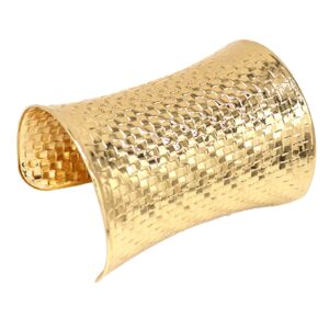 FUAHXYES 18K Gold Plating Wide Textured Cover Bangle Bracelets Exaggerated Chunky Wrist Cuff Wrap Punk Statement Opening Bracelets Fashion Jewelry Bracelet for Women