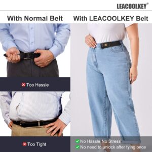 LEACOOLKEY No Buckle Stretch Belt for Women/Men—2 Pack Elastic Invisible Belt for Jeans