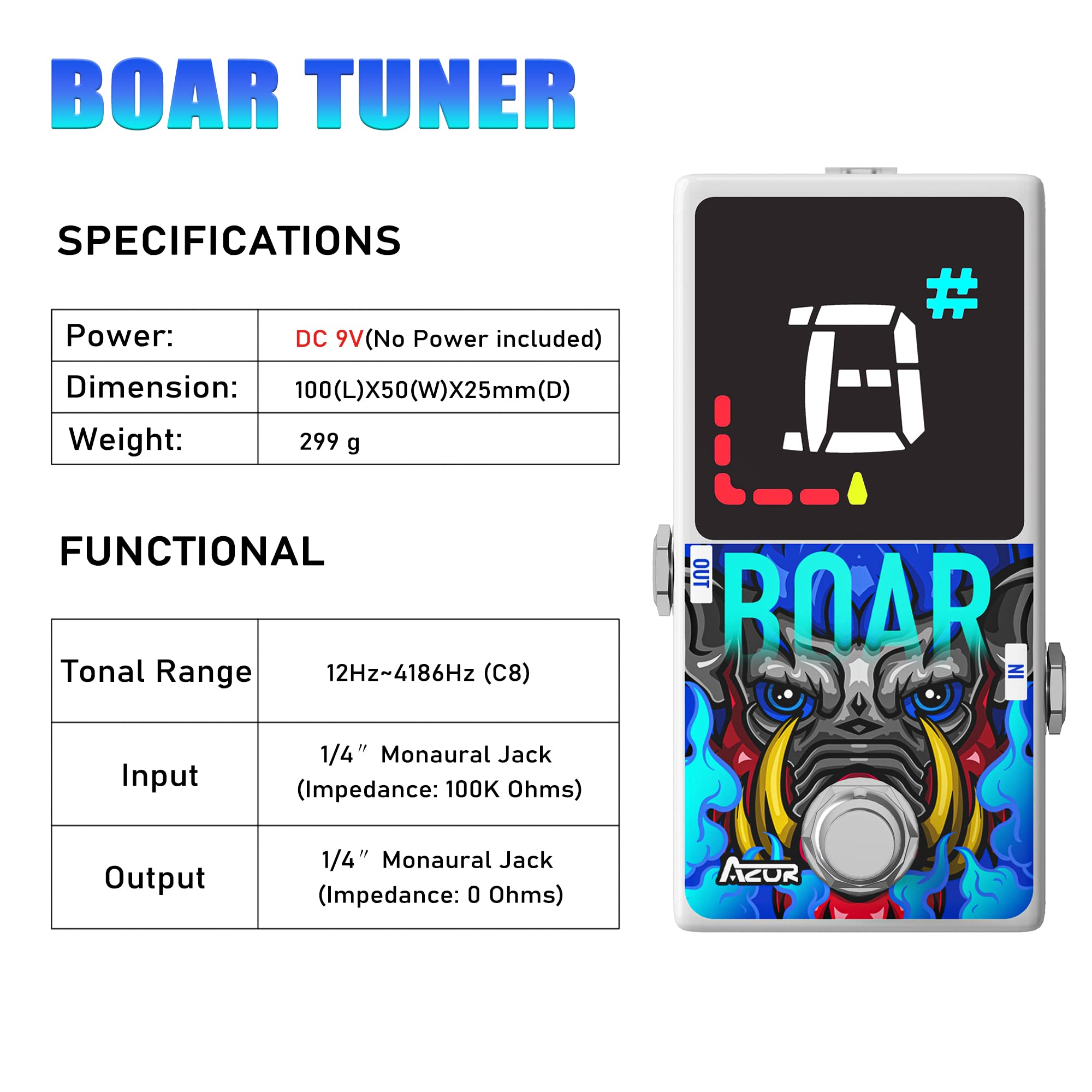 AZOR Tuner Pedal Boar Chromatic Guitar Deluxe Tuner Pedal High Precision for Guitar and Bass True Bypass AP512