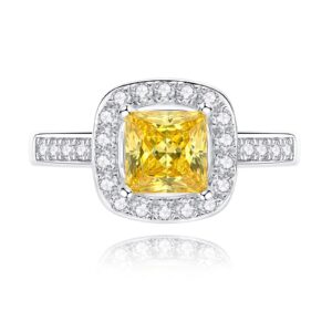 Gobaalele 1.2cttw/1.3cttw/2.4cttw Promise Rings Simulated Yellow Diamond Cubic Zirconia Ring Radiant Cut Sterling Silver Ring for Women (Princess Cut, 7.5)