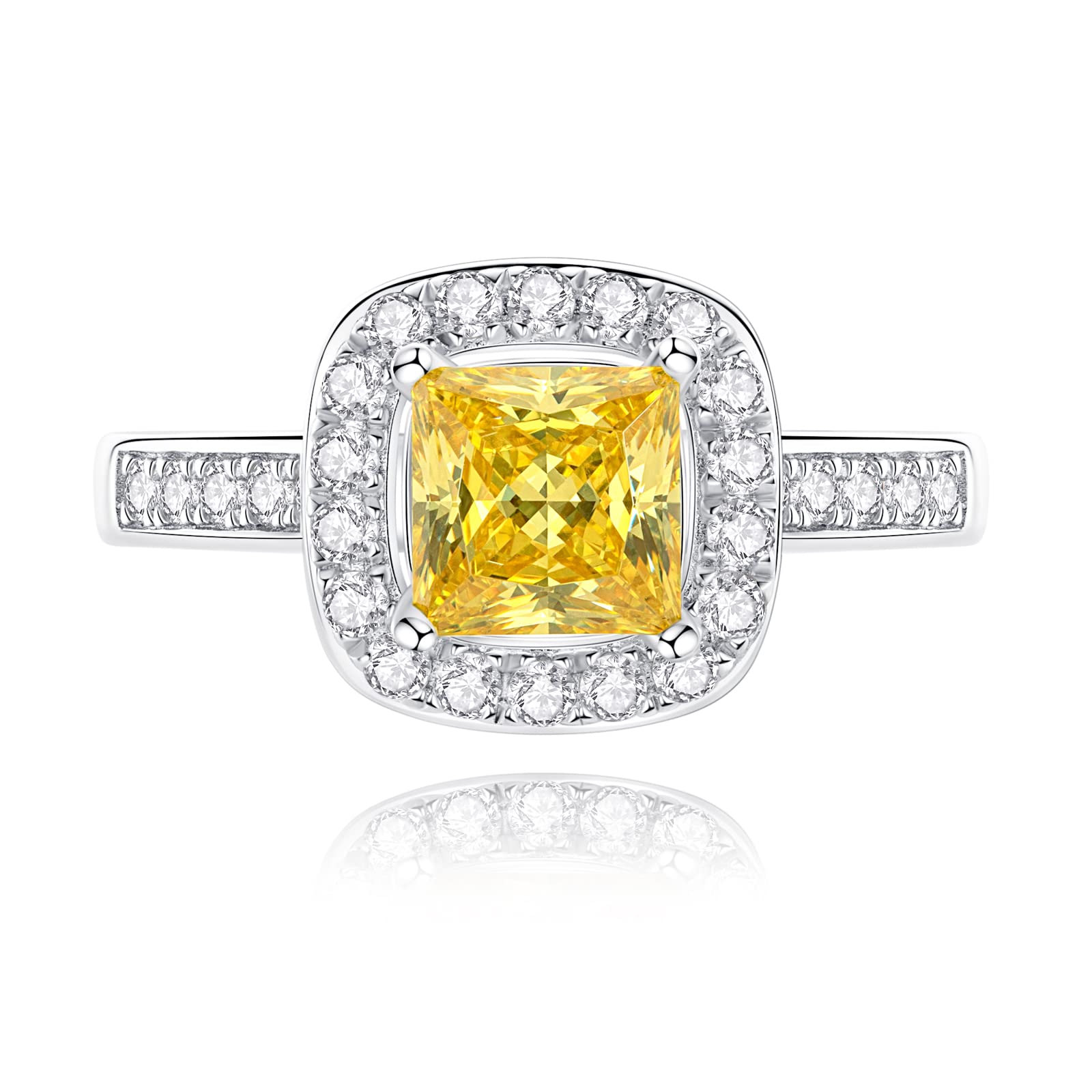 Gobaalele 1.2cttw/1.3cttw/2.4cttw Promise Rings Simulated Yellow Diamond Cubic Zirconia Ring Radiant Cut Sterling Silver Ring for Women (Princess Cut, 7.5)