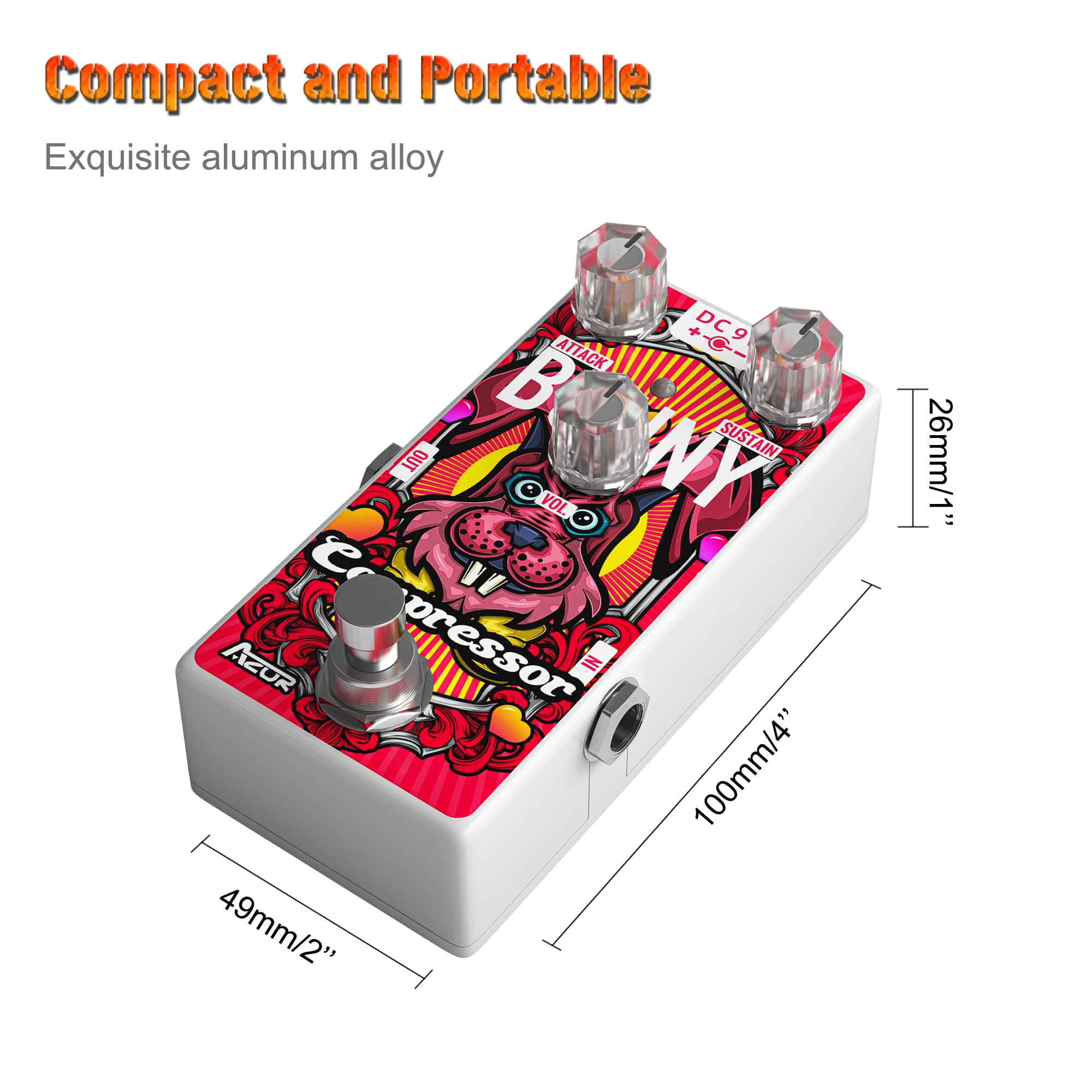 AZOR Compressor Pedal Bunny Low Noise Compression Guitar Effect Pedal for Electric Guitar & Bass True Bypass AP510