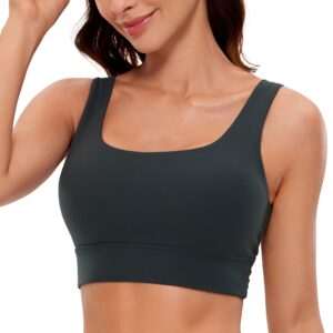 crz yoga butterluxe womens u back sports bra - scoop neck padded low impact yoga bra workout crop top with built in bra melanite medium