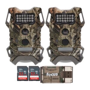 Wildgame Innovations Terra Extreme 14 Megapixel IR Trail Camera (Mossy Oak, 2-Pack) Bundle with 32GB 100 MB/s Memory Card (2-Pack), and All-in-One High Speed Card Reader (5 Items)