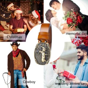 JIARY Western Belt,Men's Deerskin Buckle Leather Belt Casual Decoration European And American Style Big Head Belt,Reddish brown,95CM/37.4''