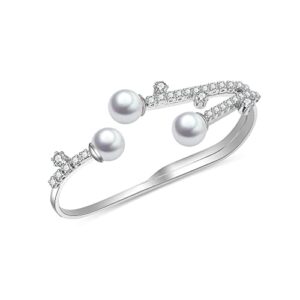 aprilery three-finger statement rings for women, unique pearl cz crystal adjustable open ring multiple finger cocktail ring jewelry wedding party prom accessory gifts for her style 2