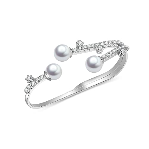 Aprilery Three-Finger Statement Rings for Women, Unique Pearl CZ Crystal Adjustable Open Ring Multiple Finger Cocktail Ring Jewelry Wedding Party Prom Accessory Gifts for Her Style 2