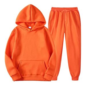 unisex fashion hoodie set 2022 casual solid color tracksuit 2 pieces athletic long sleeve hooded sweatshirt+sweatpants set(orange,large)