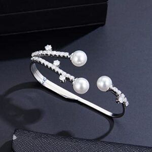 Aprilery Three-Finger Statement Rings for Women, Unique Pearl CZ Crystal Adjustable Open Ring Multiple Finger Cocktail Ring Jewelry Wedding Party Prom Accessory Gifts for Her Style 2