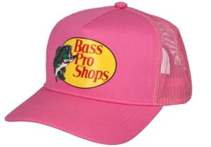 bass pro shop men's trucker hat mesh cap - adjustable snapback closure - great for hunting & fishing (hot pint)