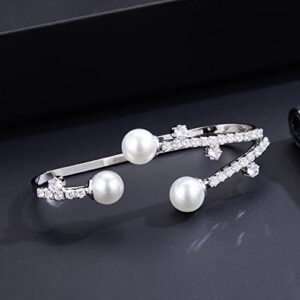 Aprilery Three-Finger Statement Rings for Women, Unique Pearl CZ Crystal Adjustable Open Ring Multiple Finger Cocktail Ring Jewelry Wedding Party Prom Accessory Gifts for Her Style 2