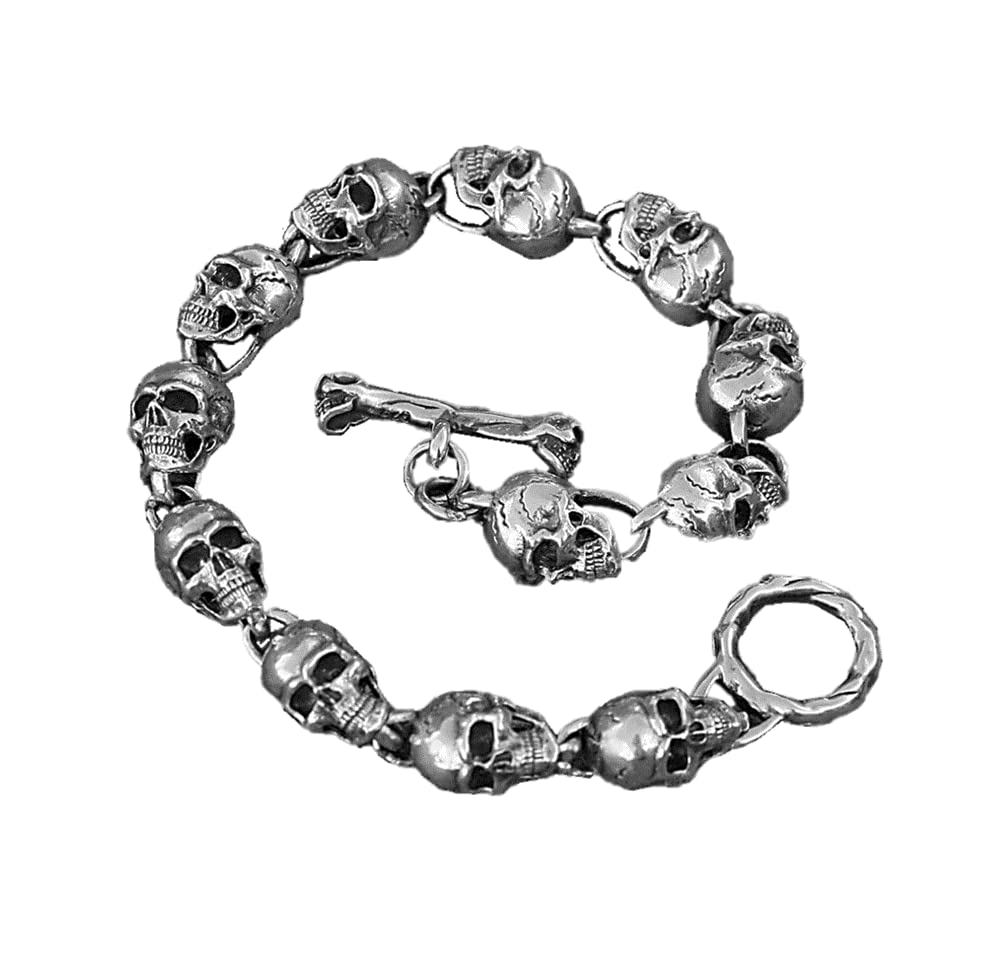 Silver Skull Bracelet, 925 Sterling Silver Mens Womens Skull Jewelry Heavy Chunky Gothic Bracelets Jewelry, Skull Chain Bracelet Dark Silver (Silver, Length 20cm), Length 20cm / 7.7 in, no gemstone