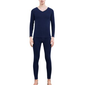 Mens Long Underwear Set Thermal Winter Warm Thermal Shirts Long Johns Top and Bottom Set With Fleece Lined(Blue,X-Large)