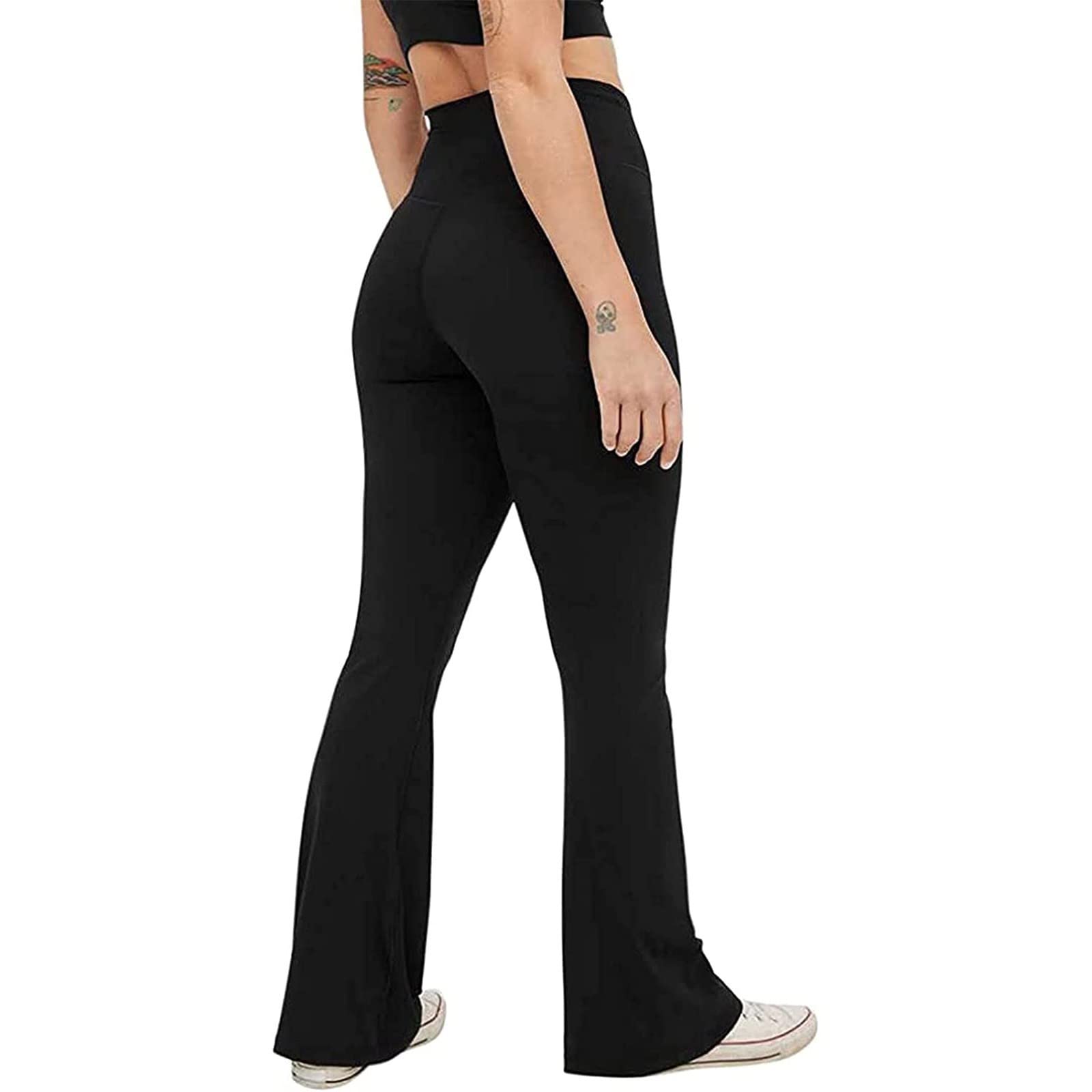 PETYCZEN Flare Leggings for Women Buttery Soft Bell Bottom Yoga Pants with Pockets Crossover High Waisted Tummy Control Leggings Non See Through Full Length Workout Gym Leggings(A-Black,Medium)