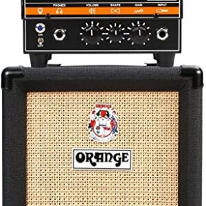 Orange Amp Micro Dark Terror MD20 Hybrid Amp Head Mini Stack Combo Bundle with PPC108 1x8 in Black Speaker Cabinet, Pig Hog Woven Guitar Cable 10ft, Speaker Cable and Liquid Audio Polishing Cloth