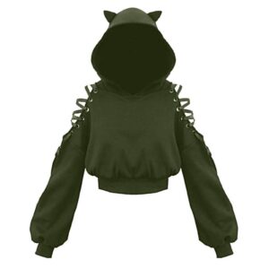 Aniywn Teen Girls Hoodies Cute Cat Ear Crop Top Gothic Hooded Sweatshirt Women Casual Long Sleeve Pullover Hodies