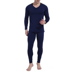 Mens Long Underwear Set Thermal Winter Warm Thermal Shirts Long Johns Top and Bottom Set With Fleece Lined(Blue,X-Large)