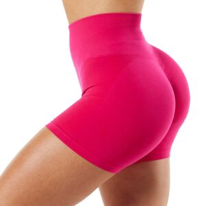 Unthewe Workout Butt Lifting Shorts for Women High Waisted Seamless Gym Yoga Booty Shorts(U526-Scrunch Hot Pink-S)