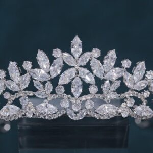 FASNAHOK Silver CZ Wedding Tiaras for Brides Floral Princess Crowns for Women Cubic Zirconia Bridal Headband Sweet 16 Crown Birthday Hair Accessories