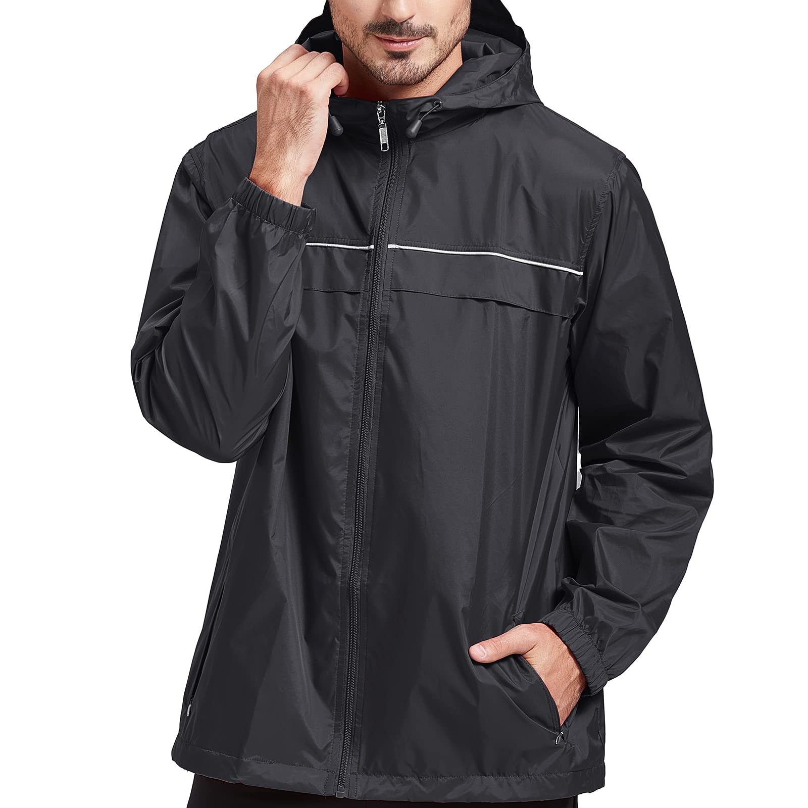 SWISSWELL Rain Jacket Men Waterproof Windbreaker, Lightweight Hooded Raincoat for Daily Casual