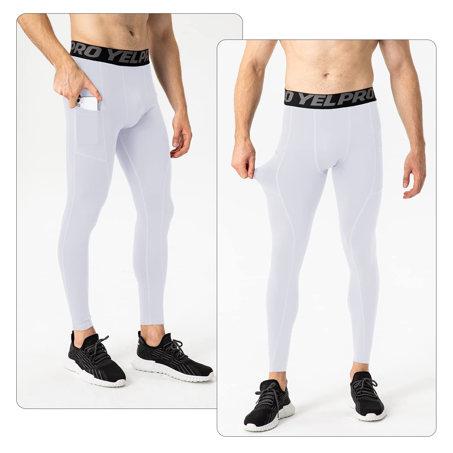 WRAGCFM Men's Compression Pants Workout Athletic Gym Leggings with Pockets Sports Yoga Running Baselayer Tights(White,XL)