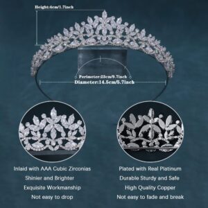 FASNAHOK Silver CZ Wedding Tiaras for Brides Floral Princess Crowns for Women Cubic Zirconia Bridal Headband Sweet 16 Crown Birthday Hair Accessories