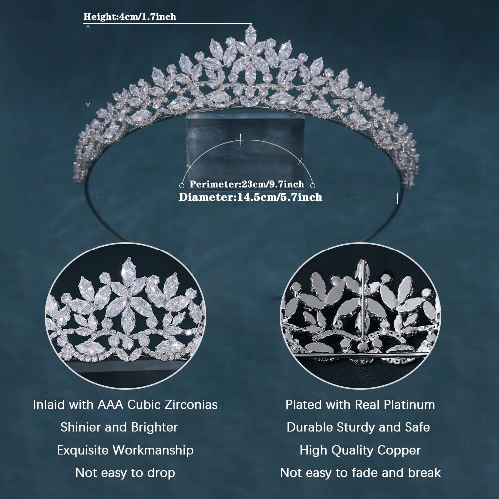 FASNAHOK Silver CZ Wedding Tiaras for Brides Floral Princess Crowns for Women Cubic Zirconia Bridal Headband Sweet 16 Crown Birthday Hair Accessories