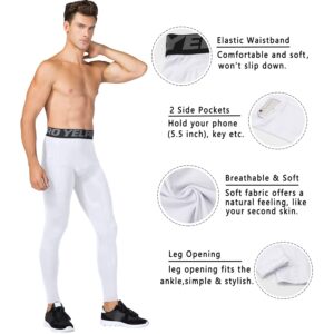 WRAGCFM Men's Compression Pants Workout Athletic Gym Leggings with Pockets Sports Yoga Running Baselayer Tights(White,XL)