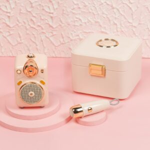 Cute Speaker with Microphone, with 7 Different Sound Modes for Singing or Talking, Karaoke Machine for Girls, Boys, Family Party, Presentation, Training, Outdoor (Pink)