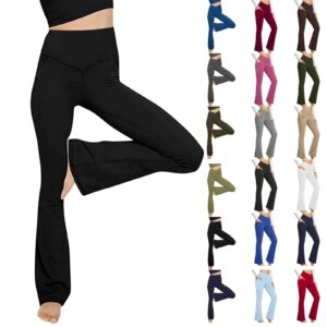 petyczen flare leggings for women buttery soft bell bottom yoga pants with pockets crossover high waisted tummy control leggings non see through full length workout gym leggings(a-black,medium)