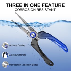 TRUSCEND Lockable Handy Fishing Pliers with Innovative Ergonomic Handle, Saltwater Corrosion Resistant Teflon Coated Fishing Tool, Multi-Function Fishing Gear with Mo-V Cutter, Amazing Fishing Gift