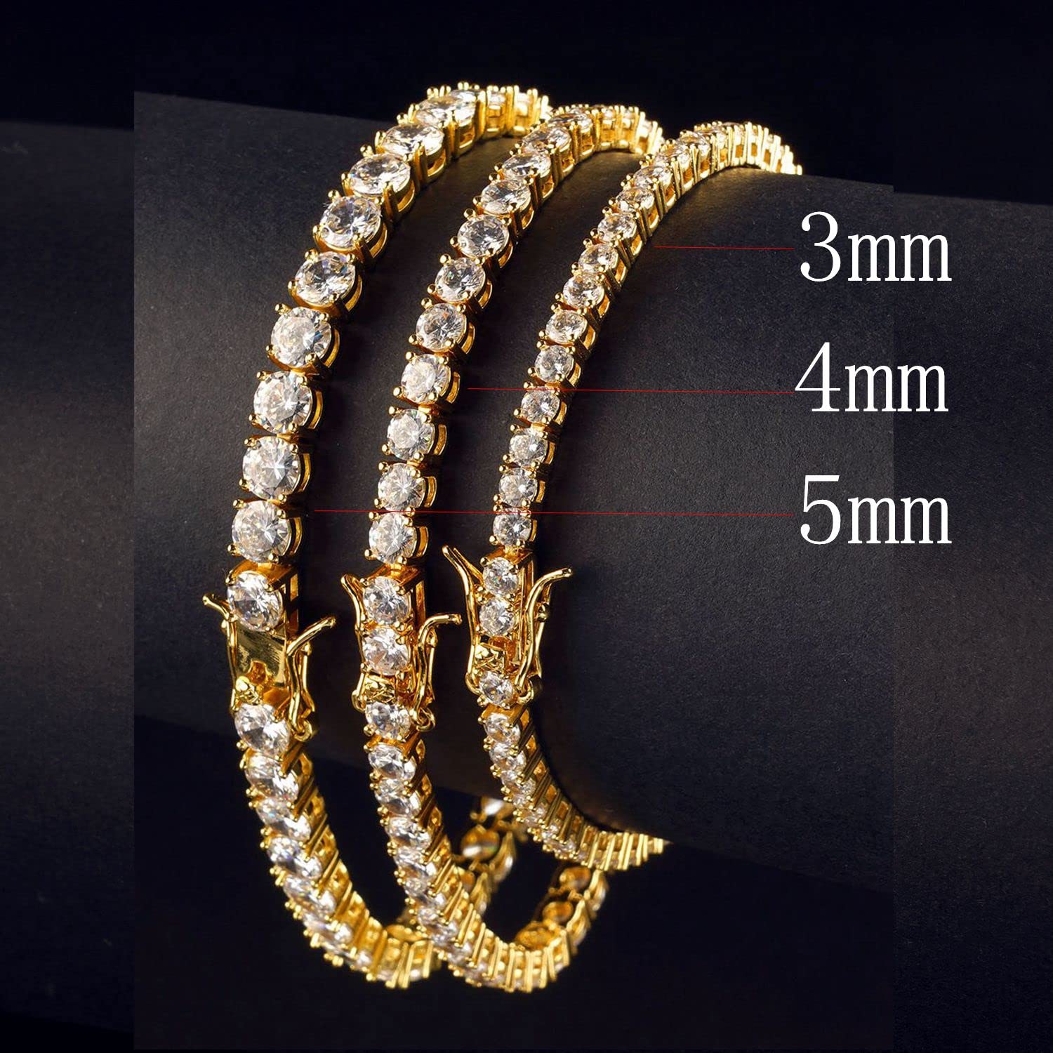 putouzip Tennis Chain Necklace Bracelet For Men 18K Gold Plated 3/4/5MM Round Cut Faux Diamond Link Chains Jewelry Set (5mm Gold Tennis Set, 18inch)