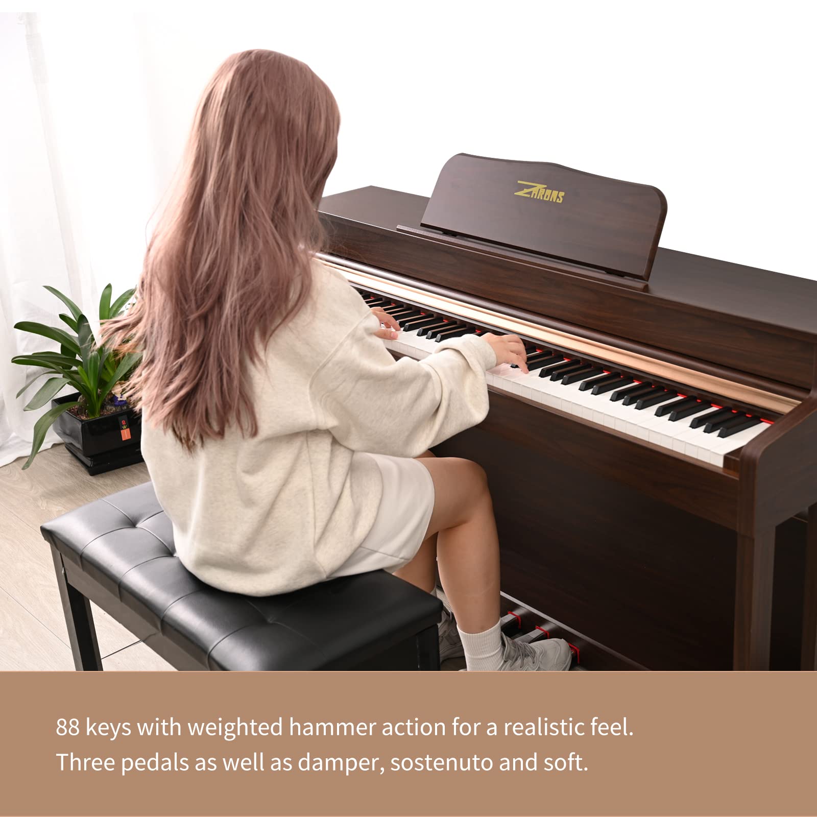 ZHRUNS Digital Piano, 88 Key Full Weighted Keyboard Piano,Professional Acoustic Heavy Hammer Keyboard Electric Piano, Sustain Pedal,USB MIDI Connecting Audio Output ZR-903