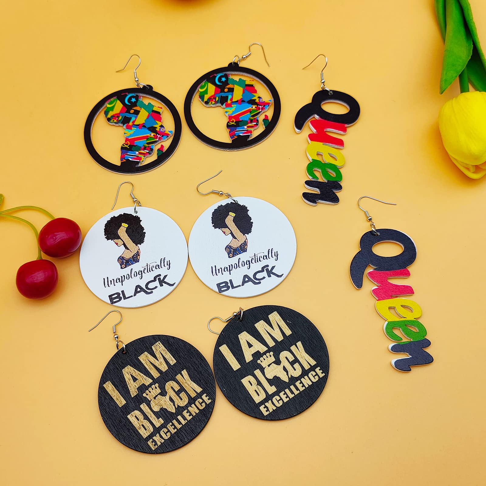 Ymimanchil African Earrings for Women Black History Month Earrings Wooden African Map Earrings