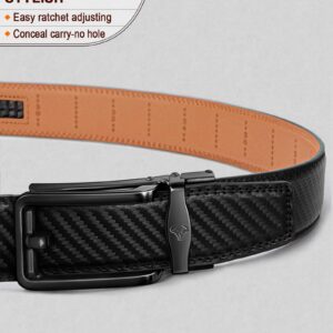 BULLIANT Men Belt, Ratchet Click Sliding Leather Belt for Gift Men 1 3/8,Cut for Fit(Black,32"-38" Waist Adjustable)