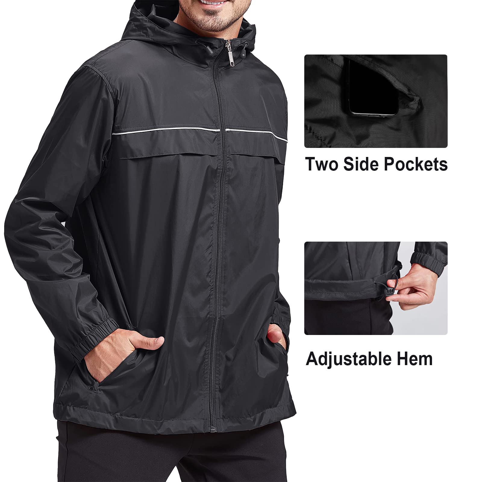 SWISSWELL Rain Jacket Men Waterproof Windbreaker, Lightweight Hooded Raincoat for Daily Casual