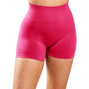 Unthewe Workout Butt Lifting Shorts for Women High Waisted Seamless Gym Yoga Booty Shorts(U526-Scrunch Hot Pink-S)