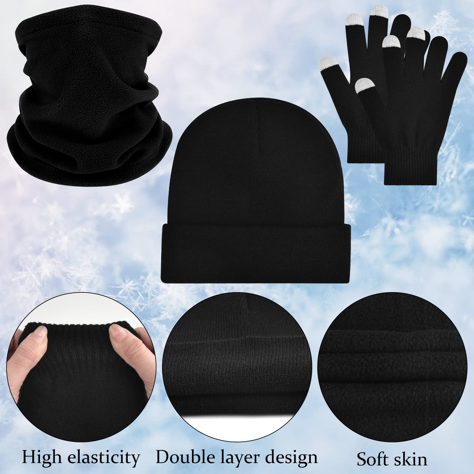 48 Pieces Winter Beanies Gloves Neck Warmers Set, Bulk Winter Touchscreen Gloves Knitted Cap Beanie Scarf for Donation Charity Adults Homeless Unisex